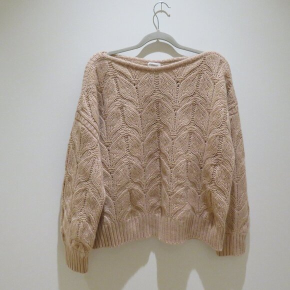 GARNET HILL 100% Recycled Cashmere Chunky Boatneck Sweater XL Oatmeal Soft Girl - Picture 2 of 13